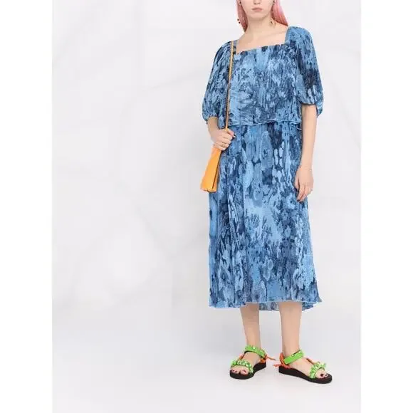 strapless open back dress GANNI Blue Floral Dress main image 0